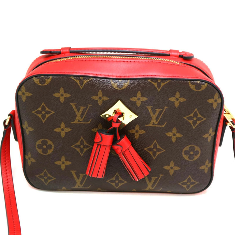 Louis Vuitton Red Canvas Bag Brown Saintonge Coquelicot Red Shoulder Monogram